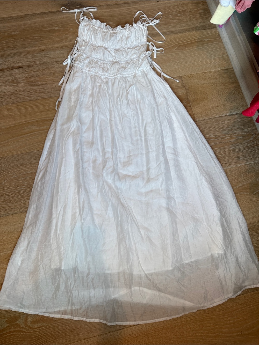 Princess Polly White Emiliano Smocked Tie-Strap Midi Dress